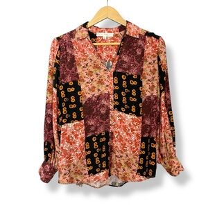 Chelsea & Theodore‎ Top Slouchy Fit Patchwork Size Small Women Pink Black V-Neck